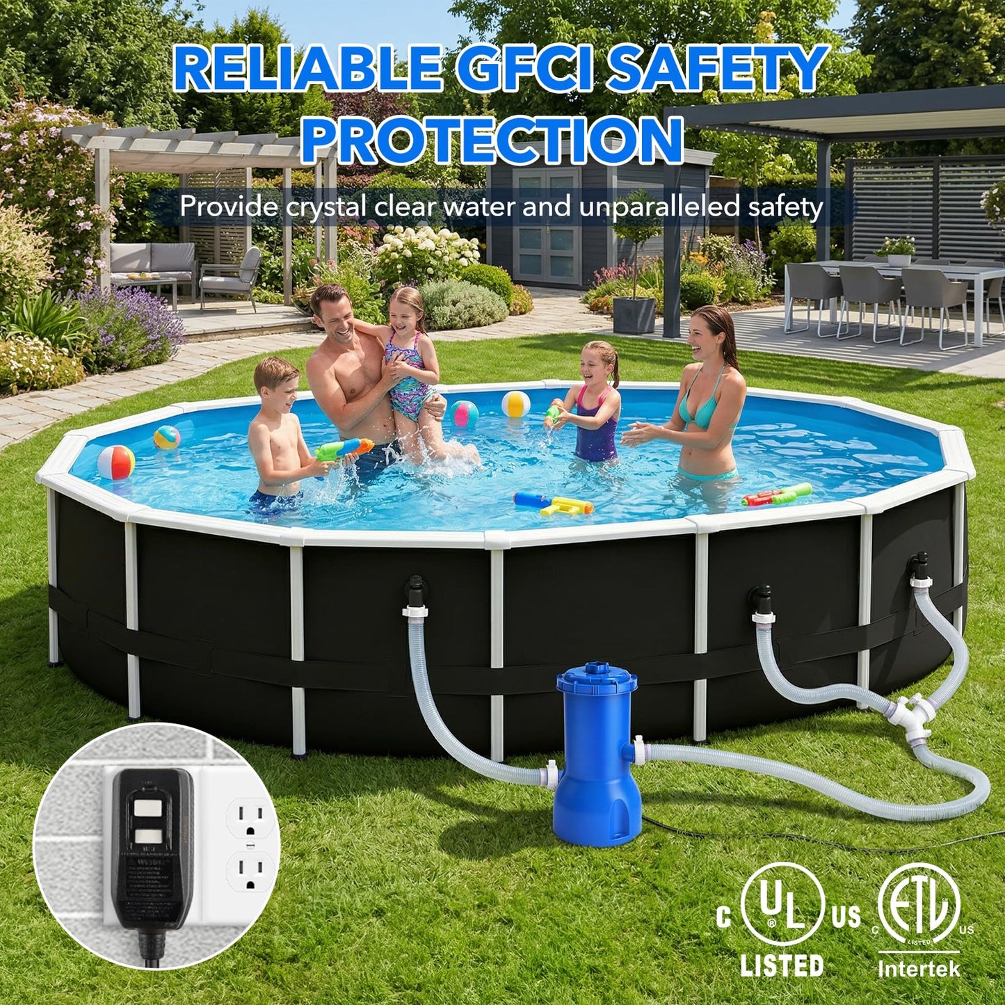 Above Ground Pool Filter Pump, 1000 GPH Powerful Swimming Pool Cartridge Filter Pump, ETL Certified Water Circulation and Filtration System with GFCI Protection - Keep Water Crystal Clean