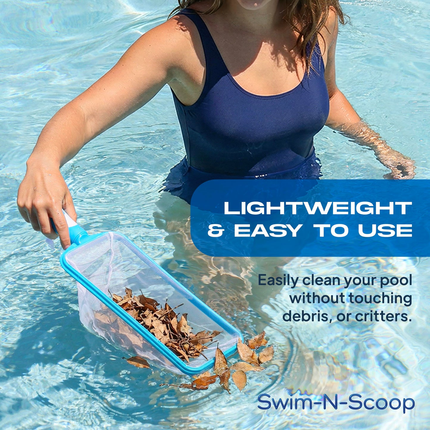 The Skimmie Swim-N-Scoop in-Pool Handheld Skimmer Net for Scooping Debris, Leaves, and Bugs While Swimming