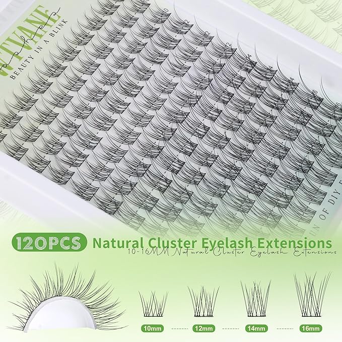 Natural Lash Clusters Kit Wispy Eyelash Clusters 10-16MM DIY Lash Extension Kit Natural Look C-Curly Individual Lashes Cluster Eyelash Extension Kit with Lash Bond & Seal & Tweezers by WTVANE