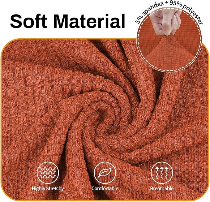 Asnomy Sofa Covers for 2 Cushion Couch Stretch loveseat Covers Slipcovers, Pet Protector Furniture Covers for Dogs Cats Spandex Jacquard Fabric Small Checks （Medium，Punpkin）