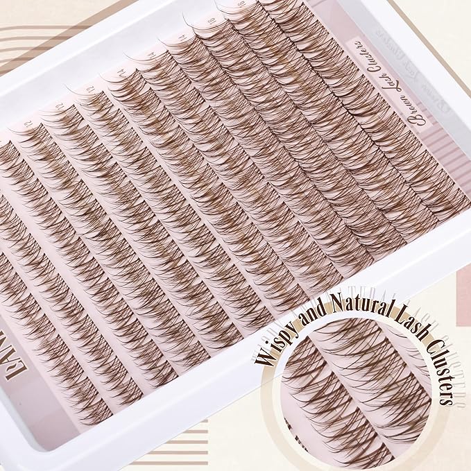 Brown Lash Clusters Kit Natural Lash Extension Kit Wispy Eyelash Clusters C Curved Cluster Eyelash Extensions 10-16mm Eyelash Extension Kit Brown Individual Lashes DIY at Home by Lanflower