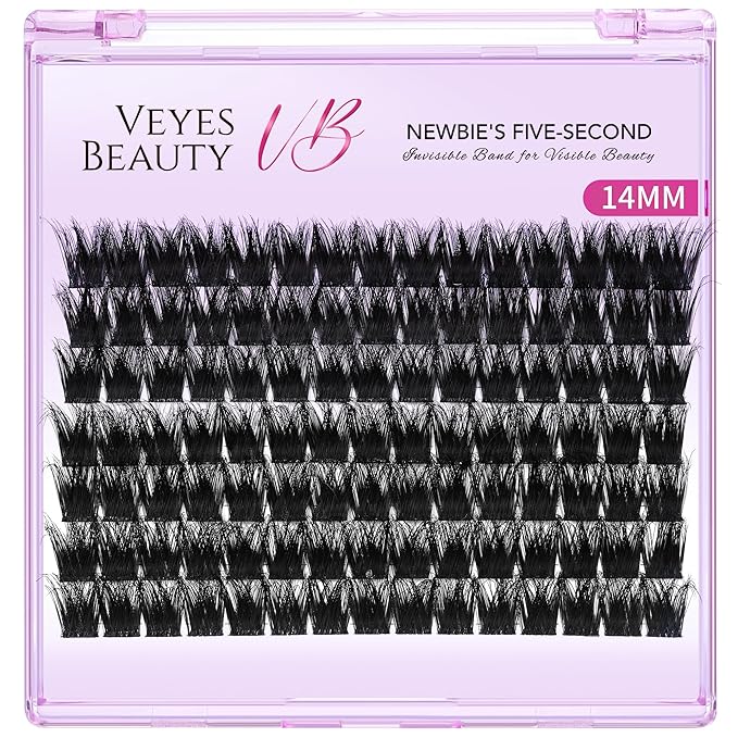 VEYESBEAUTY Lash Clusters Fluffy Individual Lash Extensions Xtreme 3D Layered Volume Eyelashes Thin & Invisible Band Wispy Faux Mink Lash Newbie's Five-Second Length 14mm