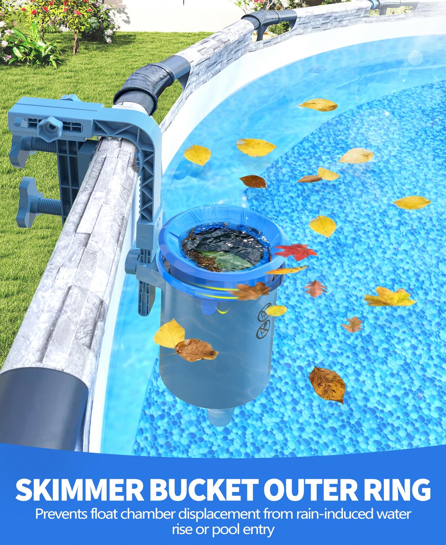 DeeprClean Upgrade Above Ground Pool Skimmer Comes with 3 Socks, Anti-tilt Wall Mount Surface Skimmer, Removable Skimmer Basket, Adjustable Height Bracket, Auto Skimming Pool Surface Leaves - Blue