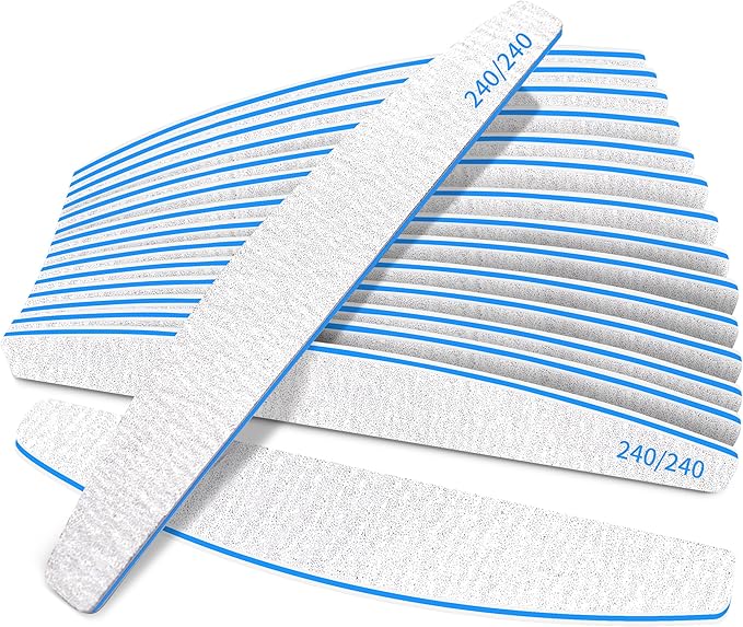 BLESWIN Nail Files 240/240 Grit, 25 Pcs Professional Double Sided Emery Board, Reusable Washable Coarse Tool for Acrylic & Gel Nails, Home Salon Application