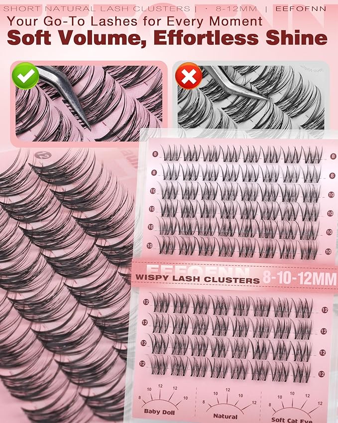 Lash Clusters Natural Eyelash Clusters Wispy Lashes Clusters C Curl Cluster Eyelash Extensions 8-14mm Lash Cluster Invisible Band Individual Lashes Bunny Cluster Lashes by Eefofnn