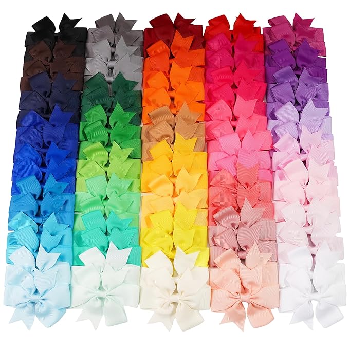 CÉLLOT 80 Pcs 3.5 Inch Boutique Grosgrain Ribbon Pinwheel Hair Bows Alligator Clips For Girls Toddlers Accessories Teens Gifts In Pairs
