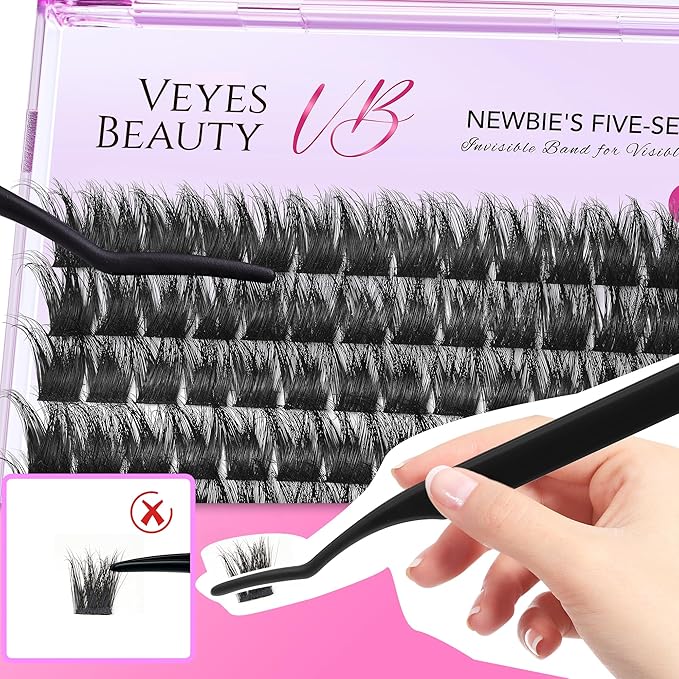 VEYESBEAUTY Lash Clusters Fluffy Individual Lash Extensions Xtreme 3D Layered Volume Eyelashes Thin & Invisible Band Wispy Faux Mink Lash Newbie's Five-Second Length 16mm