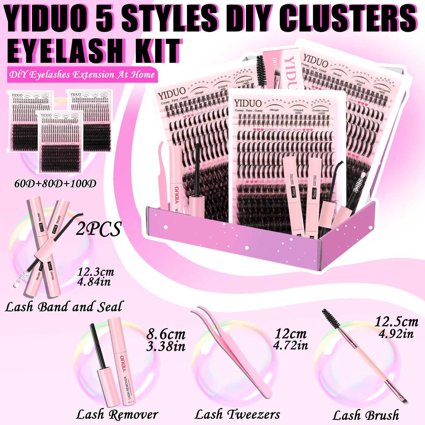 YIDUO 3 Styles Lash Clusters Kit with Spikes Bottom clusters Eyelash Extensions 808Pcs with 2X Bond&Seal 60D/80D/100D 3D Volume Wispy DIY Individual Lashes Large Pack for Beginners Choice