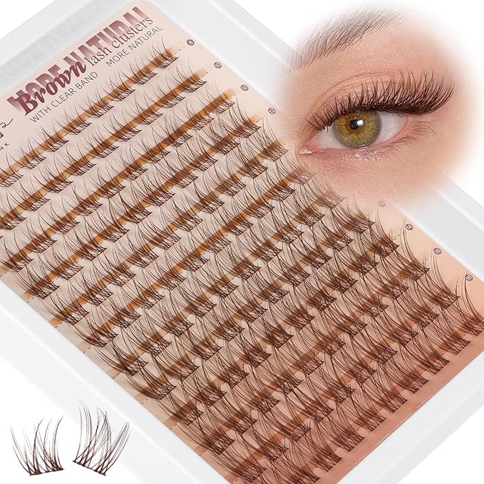 Brown Lash Clusters Natural Invisible Band Eyelash Clusters Wispy Brown Lashes Clusters 8-16mm Cluster Eyelash Extensions Natural Look DIY at Home for Everyday Wear by WTVANE