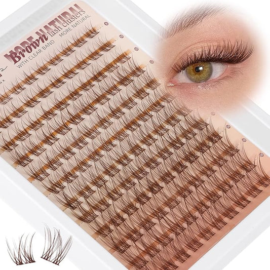 Brown Lash Clusters Natural Invisible Band Eyelash Clusters Wispy Brown Lashes Clusters 8-16mm Cluster Eyelash Extensions Natural Look DIY at Home for Everyday Wear by WTVANE