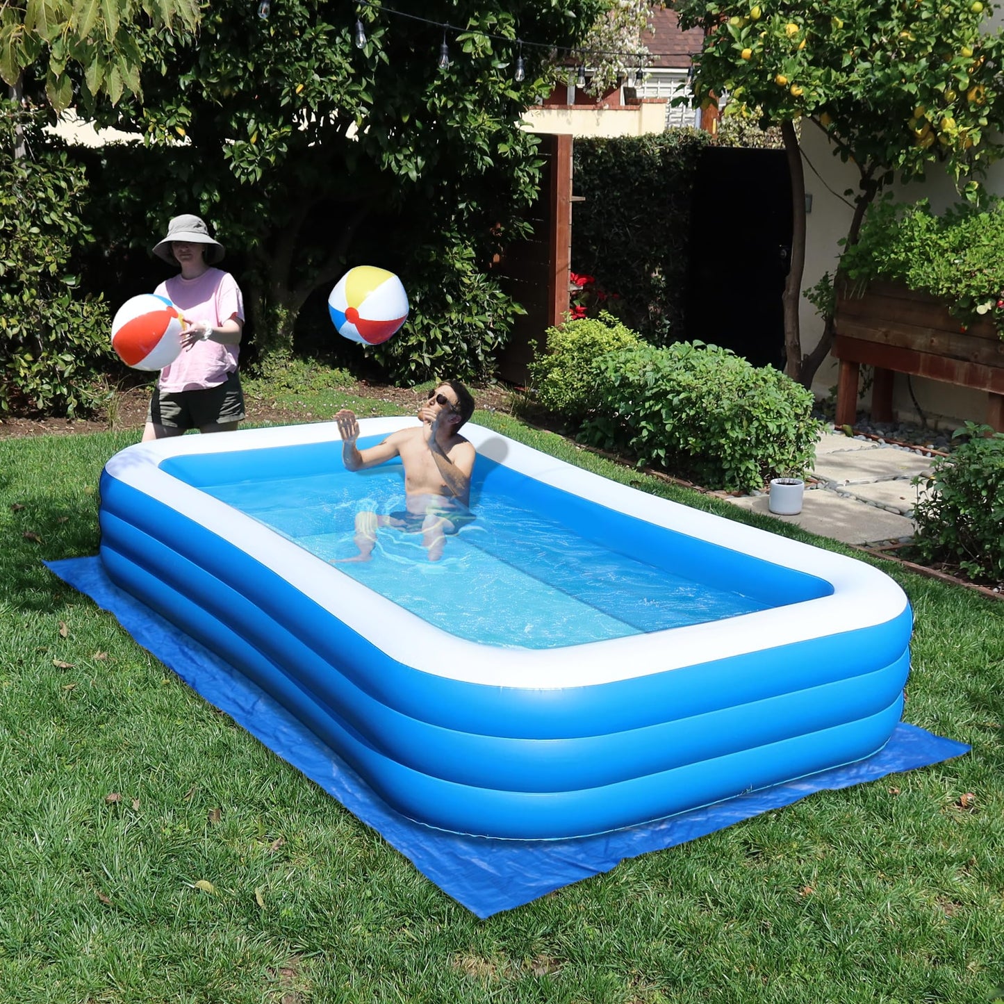 Rukala Inflatable Pool Bundle - 10ft x 6ft - Electric Pump and Ground Tarp Included - Fast Setup and Reinforced Seams