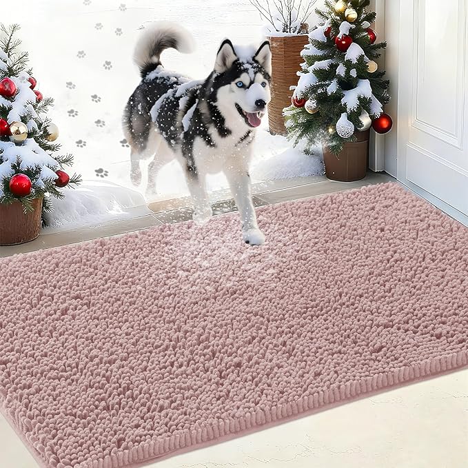 IM HOME Chenille Absorbent Outdoor Doormat 36" x 24", Washable Muddy Door Mats for Dog Non Slip Indoor Doormat Dog Mat for Muddy Paw Front Inside Doormats for Entryway Dusty Pink