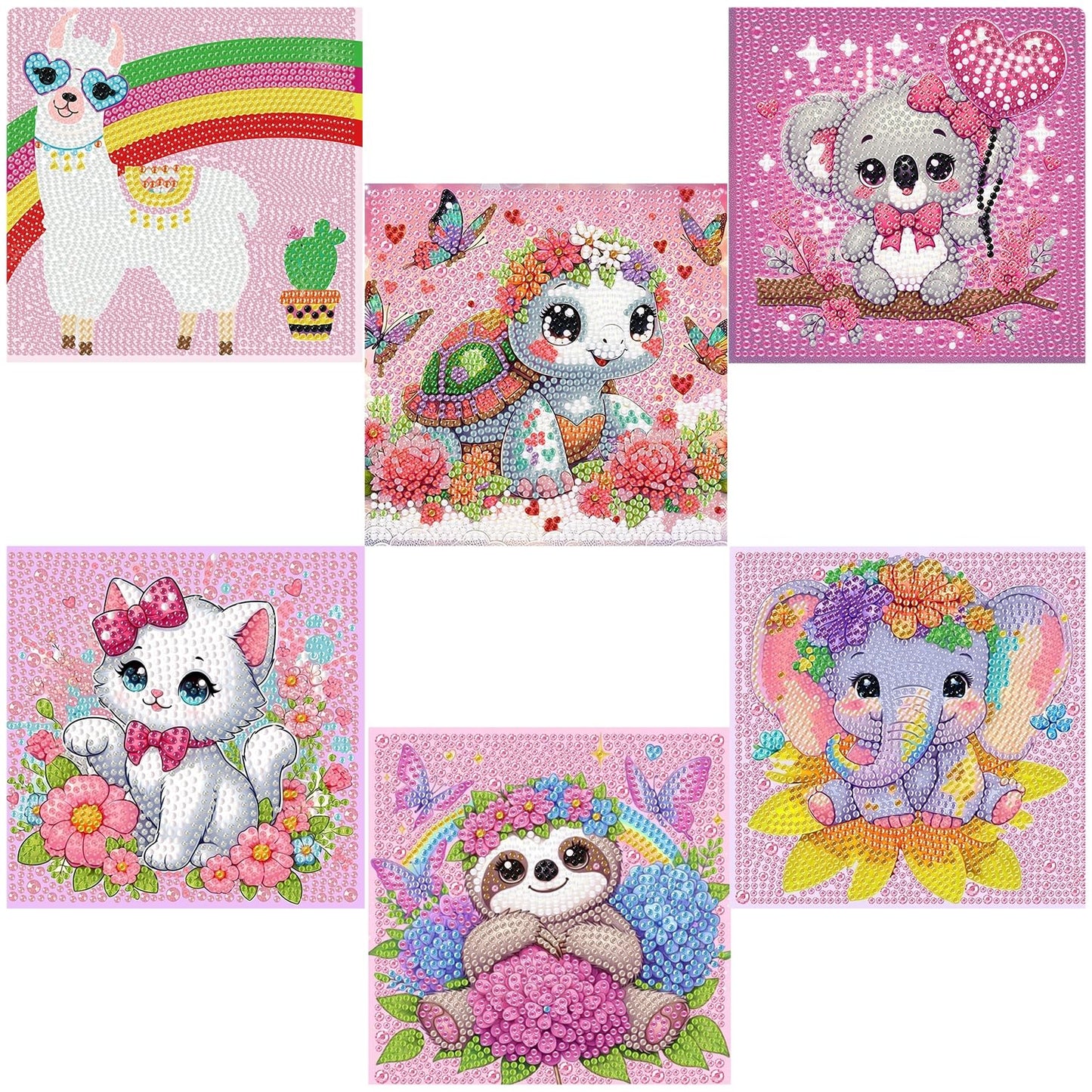 Acelii 6 Pack 5D Elephant Diamond Painting Kits for Kids Beginners,Cute Animals DIY Diamond Art Kit for Kids,Full Round Drill Big Gem Art for Kid,Home Wall Decoration 6X6 inch