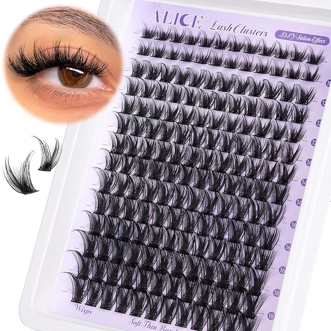 ALICE Lash Clusters Wispy Eyelash Clusters 10-18mm 168pcs Cluster Eyelash Extensions Natural Volume Lash Extensions DIY Individual Lashes with Soft Thin Band