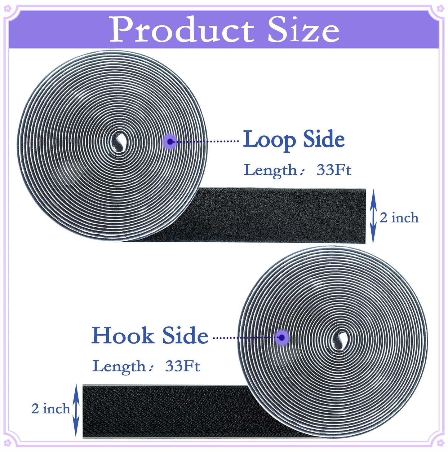 2 Inch x33 Feet Adhesive Hook and Loop Tape,Nylon Heavy Duty Tape Fasteners,Black Double Sided Self Adhesive Interlocking Tape Can Be Used to Fix Screen Window Sofa Cushions Carpet Wall Hanging