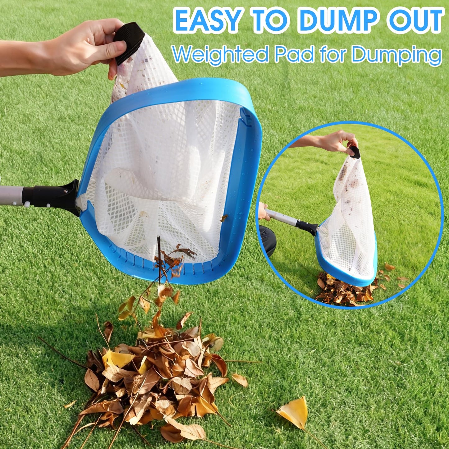 TidyMister New Diamond Netting Double-Layer Pool Net 18'' Heavy Duty Leaf Rake Pool Skimmer Net for Above Ground & Inground Pools Cleaning
