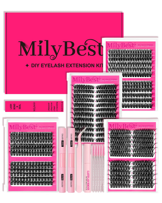 MilyBest 4 Styles Lash Clusters Kit 864Pcs Eyelash Clusters Lash Kit Volume Lashes Clusters D Curl DIY Individual False Eyelashes with 2 Bond&Seal Wispy Bulk Cluster Eyelash Extensions Kit De PestaÃ±as