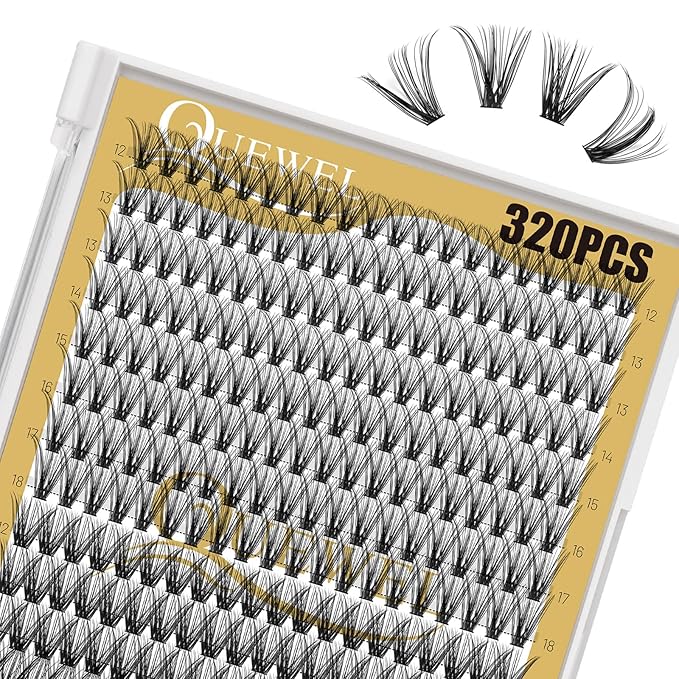 QUEWEL Lash Clusters 320Pcs Cluster Lashes 30D+40D D Curl Lash Cluster Eyelash Extensions Mix12-18mm Individual Eyelashes Clusters Wispy Lash Clusters Thin Band Soft to Use at Home(30D+40D D Mix12-18)