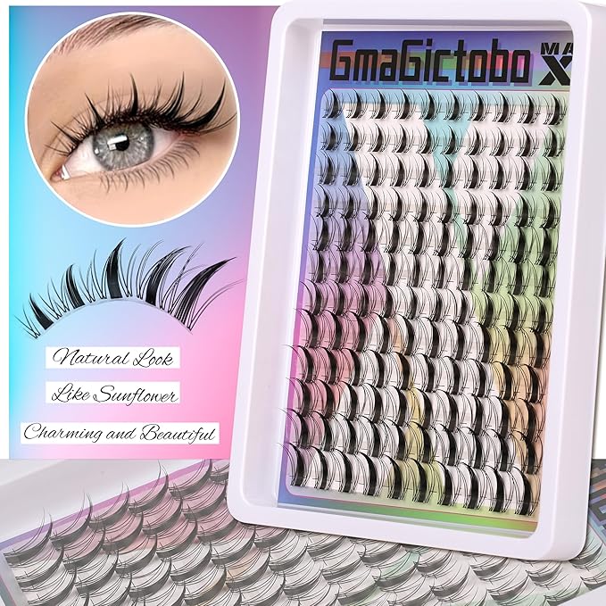 Lash Clusters Natural Wispy Lash Clusters Kit C/D Curl 444Pcs Volume Lashes Clusters Manga Lashes Pack Individual Lashes Lash Bond and Seal Lash Remover Lash Tweezers