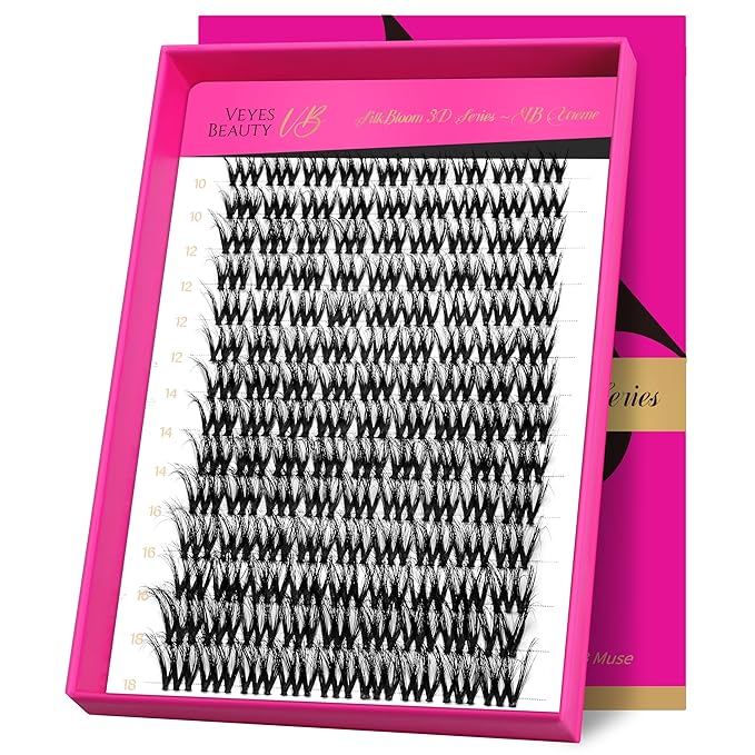 VEYESBEAUTY Lash Clusters Fluffy Individual Lash Extensions VBmuse 3D Layered Volume Eyelashes Thin & Invisible Band Wispy Faux Mink Lash Silk Bloom 3D Series Mixed Length 10-18mm