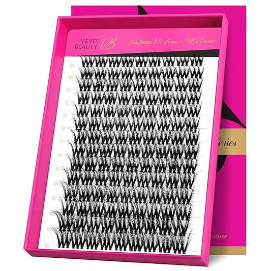 VEYESBEAUTY Lash Clusters Fluffy Individual Lash Extensions VBmuse 3D Layered Volume Eyelashes Thin & Invisible Band Wispy Faux Mink Lash Silk Bloom 3D Series Mixed Length 10-18mm