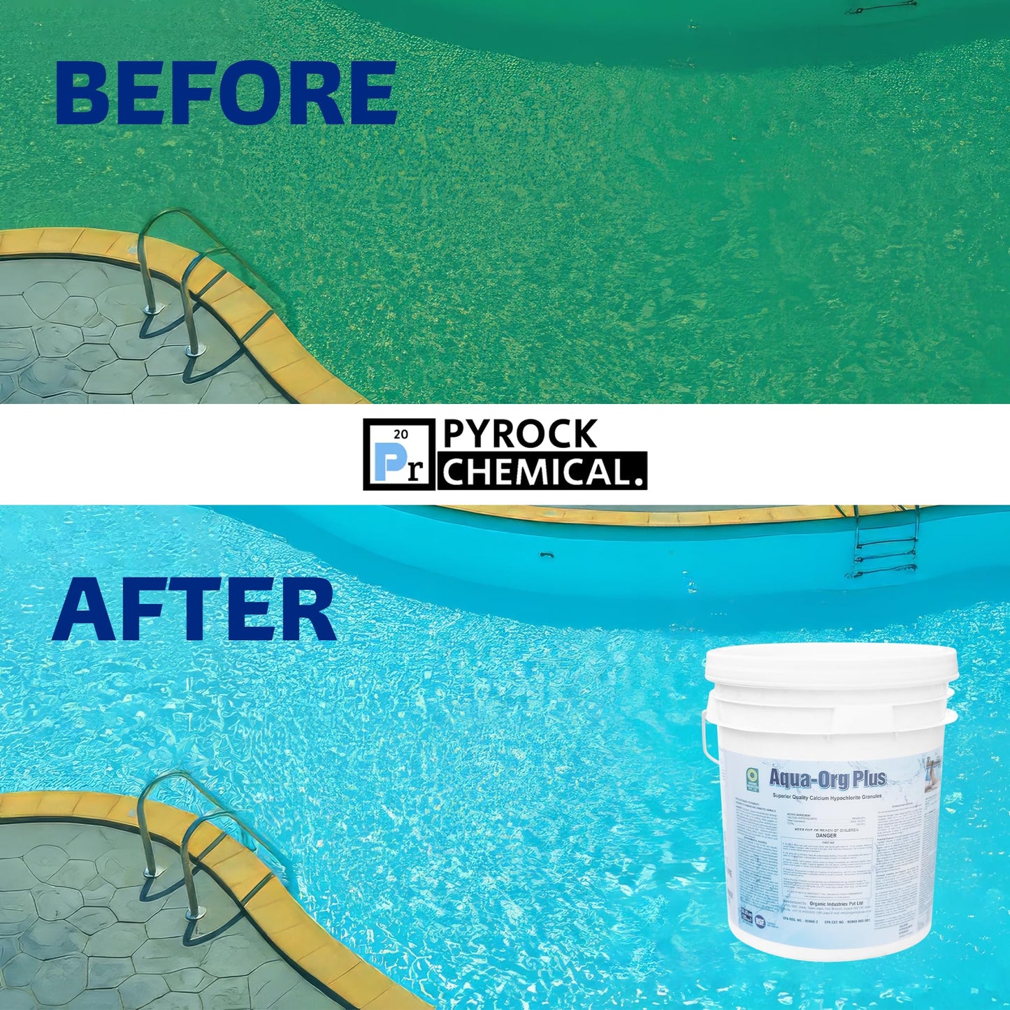 Pool Shock by Aqua Org Plus - 65% Granular Cal Hypo - Swimming Pool Shock for In-Ground, Above Ground, Spas & Hot Tubs - 50 Pound Pail