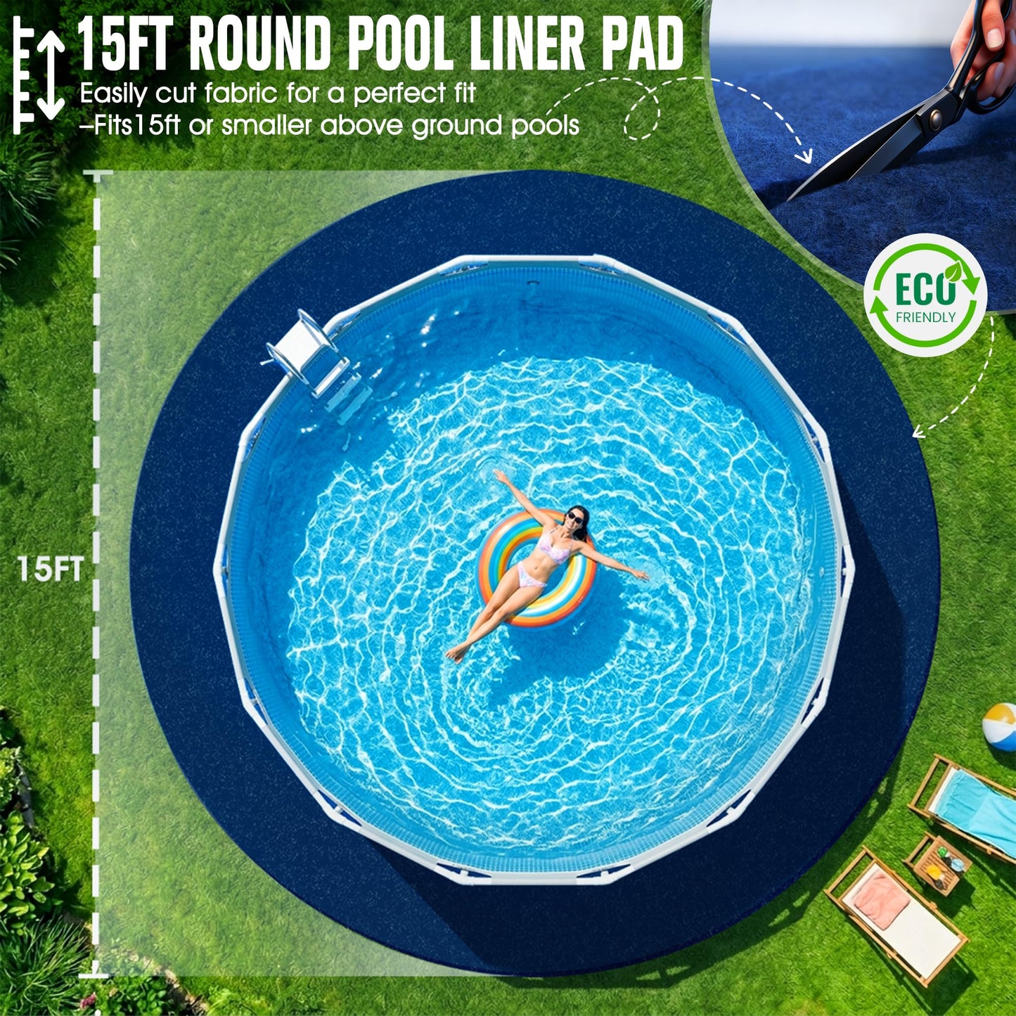 15FT Round Heavy Duty Pool Liner Pad Above Ground,[2026 New Pool Pad 360G/M² Thicker]Under Pool Padding,Pool Mats for Pool Bottom,Above Ground Pool Underlayment,Prevents Puncture&Extends Liner Life