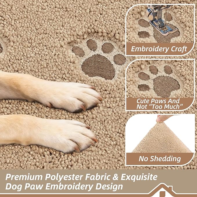 BEQHAUSE Dog Door Mat for Mud Paws Dirt Trapper Doormat Non-Slip Entryway Rugs Absorbent Welcome Mat Washable Indoor Floor Mat Low-Profile for Front Door, 24" x 36", Beige