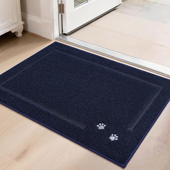 BEQHAUSE Dog Door Mat for Mud Paws Dirt Trapper Doormat Non-Slip Entryway Rugs Absorbent Welcome Mat Washable Indoor Floor Mat Low-Profile for Front Door, 20" x 32", Navy Blue
