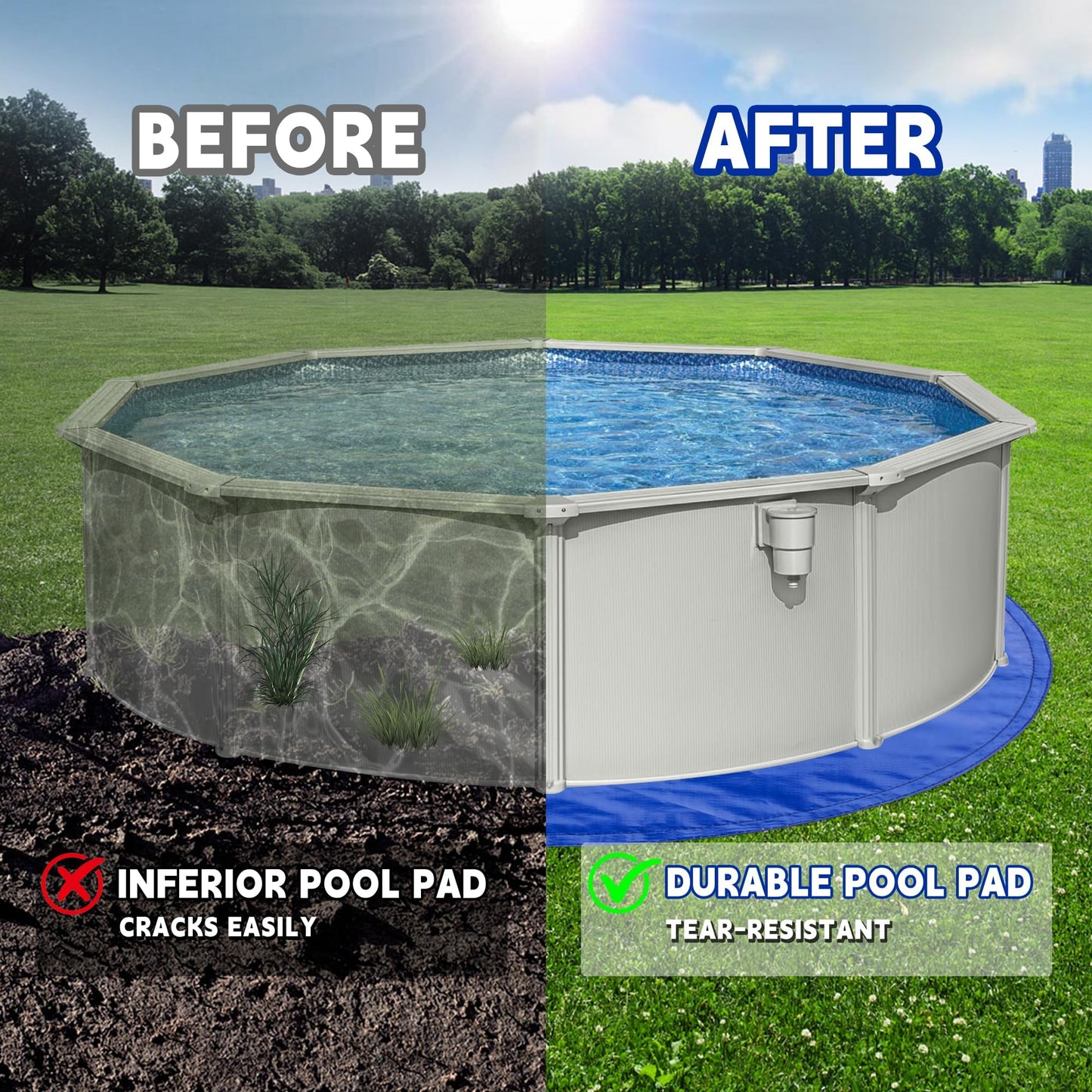 RAINDEWAY 8FT Pool Liners,Swimming Pool Ground Cloth,Multipurpose Round Tarp for Under Pool,Easy to Fold Pool Liner Pad for Above Ground Pool Mat Protector Pad Prevents Punctures Pool,Durable,Blue