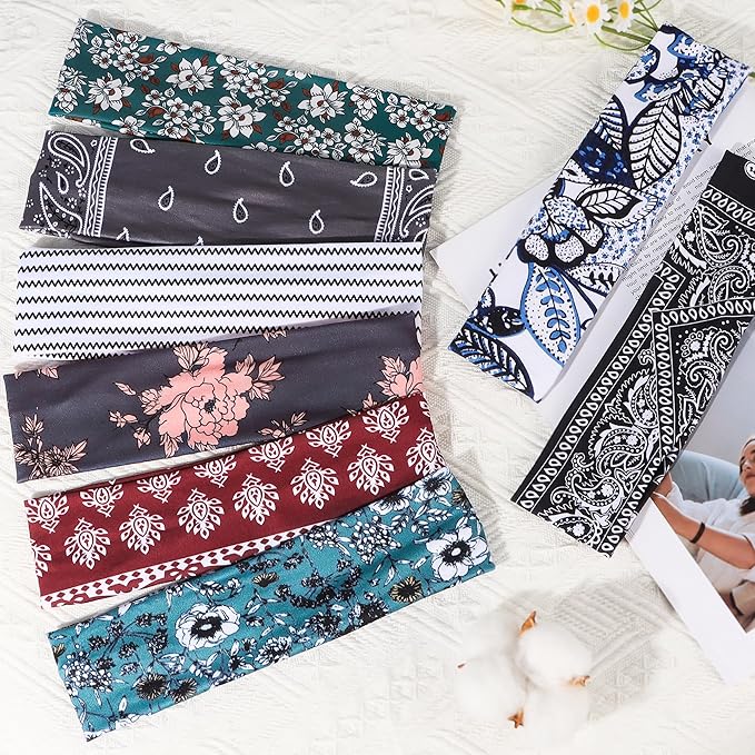 Ztomine 8 Pack Headbands for Women Non Slip - Stylish Sports Hair Bands for Women's Hair - Soft Cotton Cloth Stretchy Headbands for Women for Yoga, Outdoor Exercise Running