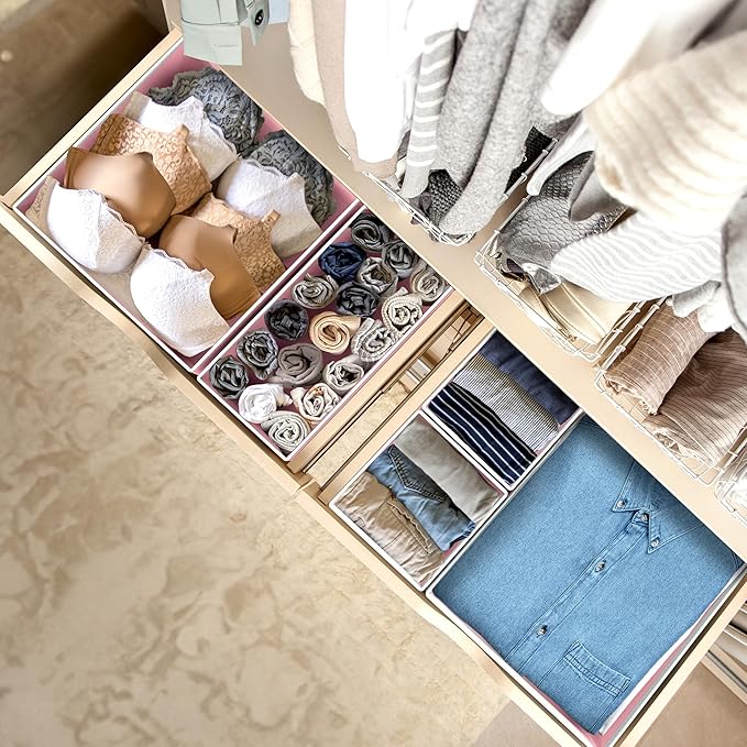 Simple Houseware Foldable Drawer Organizer for Clothes/Underwear/Panty/Onesie Stocking Bin, Set of 12, Pink