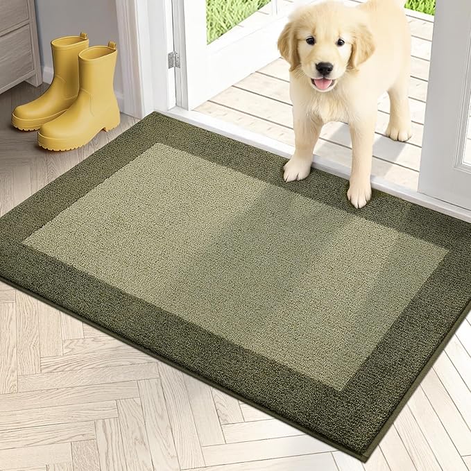 PURRUGS Dirt Trapping Door Mat 24" x 36", Non-Slip Washable Entry Mat, Dog Doormat, Front Door Mat, Super Absorbent Entrance Mat for Muddy Shoes & Paws, Budding Green & Sage Green