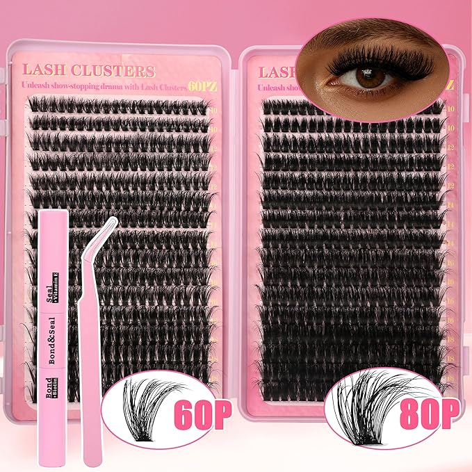 Volume Lash Extension Kit Thick Cluster Eyelash Extensions 10-18MM Lash Clusters 640Pcs Individual Lash Extensions DIY Lashes Clusters with Lash Bond and Seal Lash Tweezers