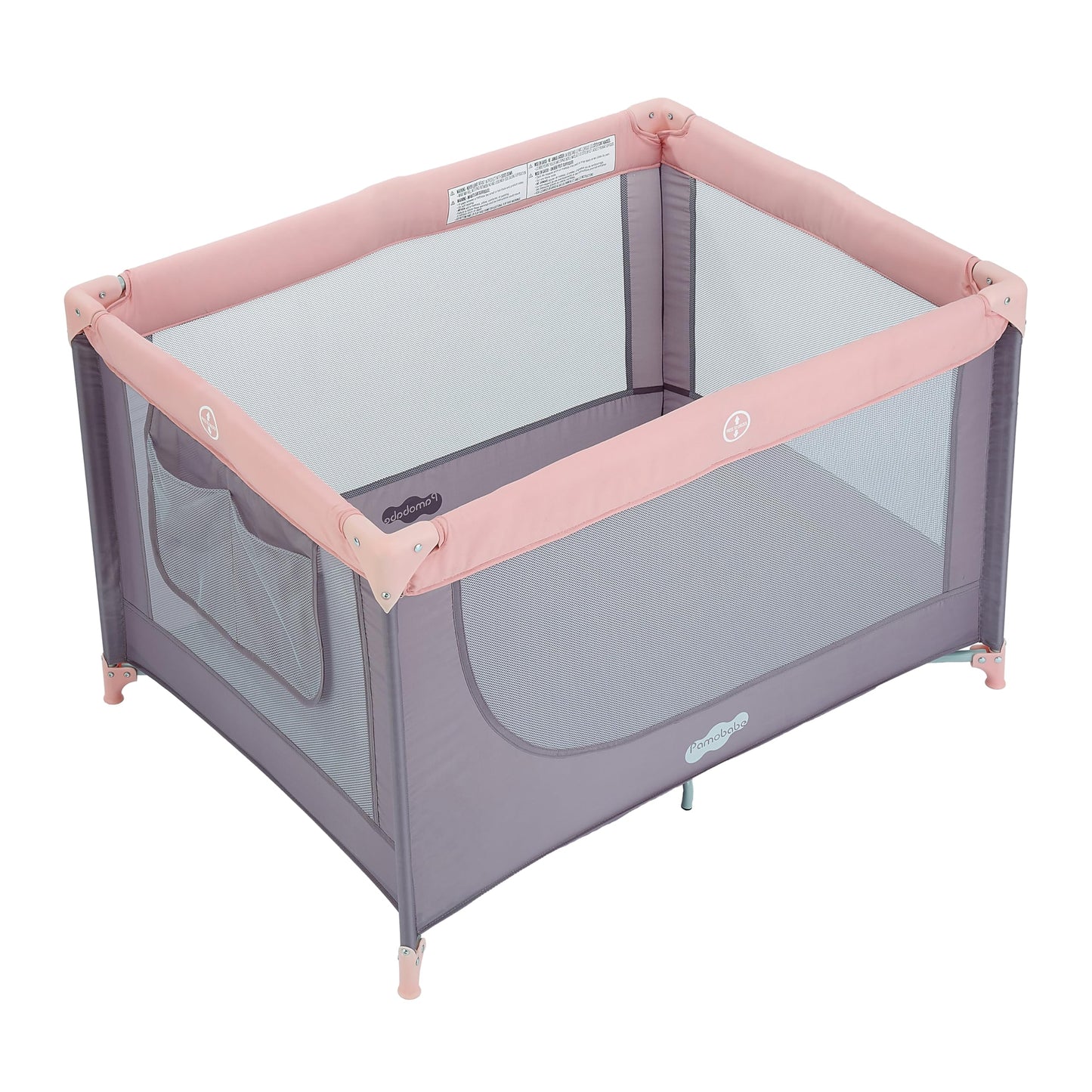 Pamo Babe Compact Pack and Play - Portable Crib for Baby, Lightweight Foldable Travel Playard with Mattress Pad & Carry Bag, Safe Breathable Travel Bed for Home, Trips & Family Visits, Pink