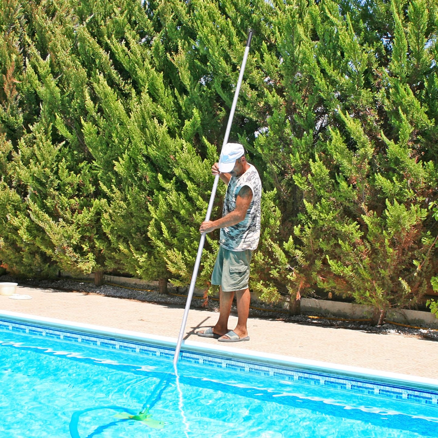 Mowend 10.5 Foot Aluminum Telescopic Swimming Pool Pole - 8 Adjustable Connecting Sections, Expandable Step-Up Length - Attach Connect Skimmer Nets, Rakes, Brushes, Vacuum Heads, Maintenance