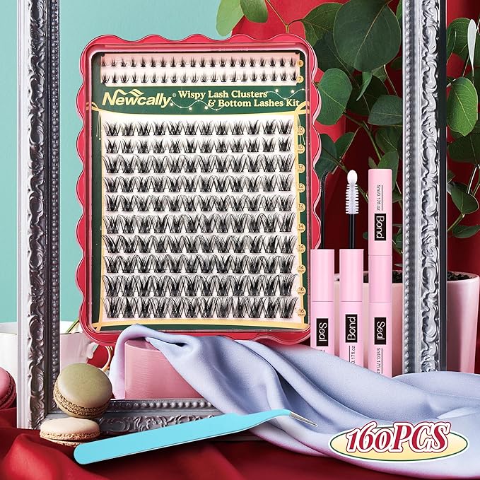 Wispy Lash Clusters Kit Natural Eyelash Clusters Kit C-curly Individual Lashes Kit Cluster Eyelash Extensions Kit 10-16 MM DIY Lash Extension Kit with Bottom Lashes by Newcally