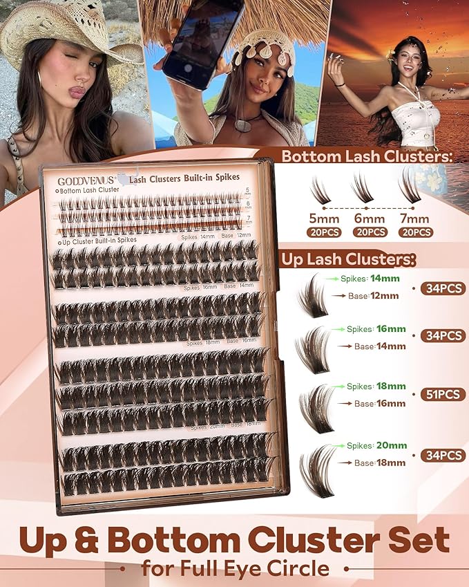 Brown Manga Lash Clusters With Spikes Wispy Cluster Eyelashes Extensions Fluffy Volume Anime Eyelash Clusters with Bottom Cluster Lashes Fairy Individual Lash Extension (D Curve 12-18mm 213 pieces)