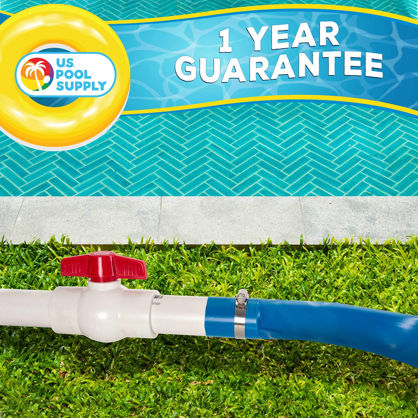 U.S. Pool Supply Pool Backwash Hose 2" x 50' - Heavy-Duty Pool Drain Hose, Filter Pump Water Drainage, Sump Pump Discharge, Inground Draining - Flexible Lay Flat, Clamp