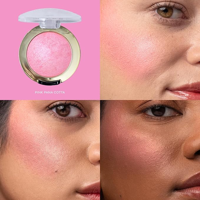 Milani Baked Blush, Updated Powder Blush for Cheeks, Cruelty Free Makeup - Shape, Contour & Highlight Face for a Shimmery or Matte Finish - Pink Panna Cotta