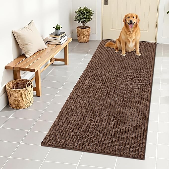 OLANLY Dog Door Mat for Muddy Paws 59x24, Ultra Absorbent Chenille Mud Doormat, Non-Slip Washable and Dirt Trapping Doormat for Indoor Entryway, Quick-Dry Indoor Pet Bed Mats for Dogs, Mocha