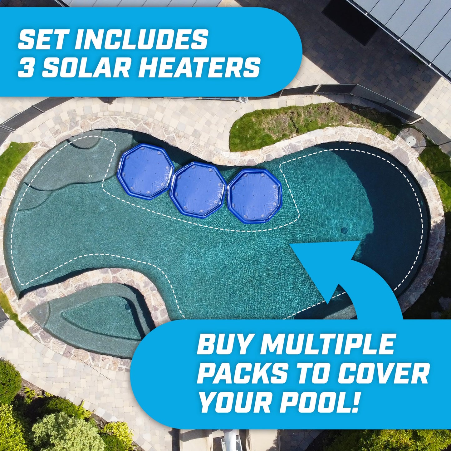 GoFloats V2 Inflatable Solar Pool Heaters for Affordable Pool Heating and Insulation - 3 Pack