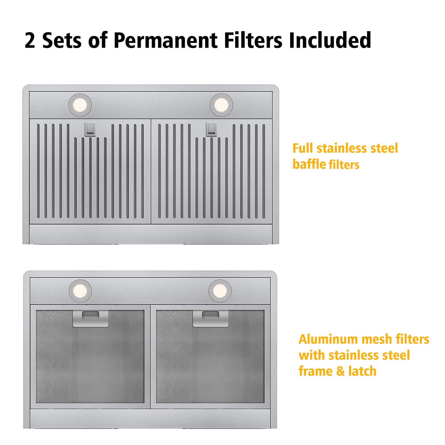 EVERKITCH 24 inch Wall Mount Range Hood 800CFM, with DC Motor, Stainless Steel Vent Hood with 6 Speeds Exhaust Fan, Convertible to Ducted and Ductless, with stainless steel filters