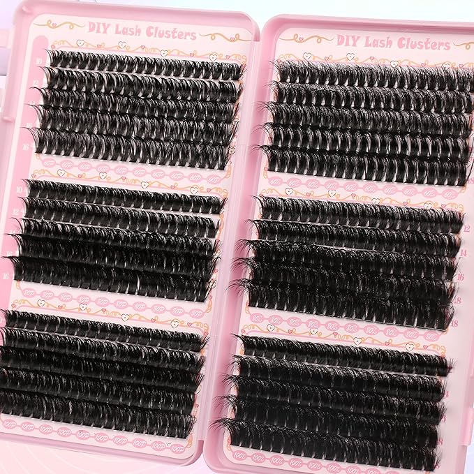 Lash Clusters Fluffy Volume Eyelash Clusters 590Pcs Cluster Eyelash Extensions DIY Lashes Clusters Lash Bond and Seal Lash Tweezers
