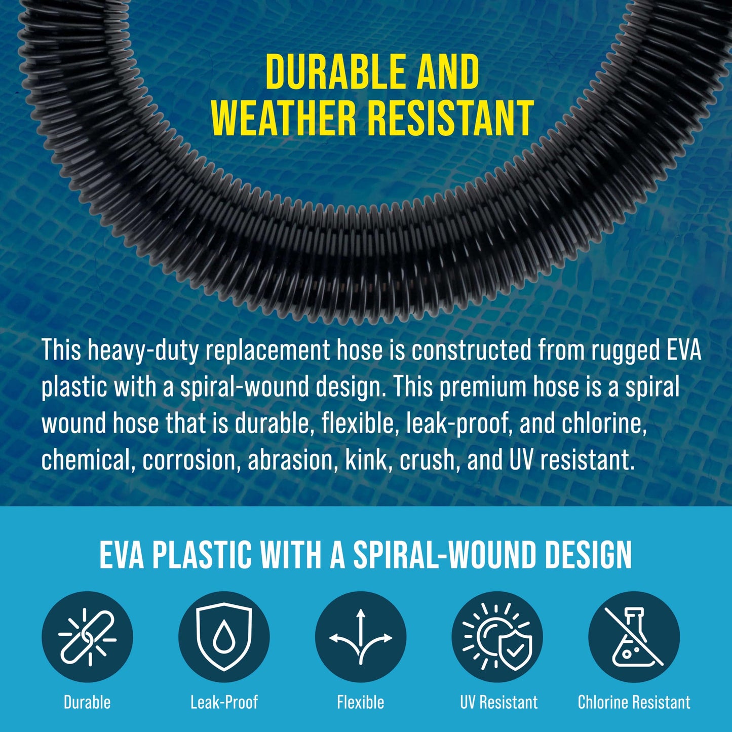 U.S. Pool Supply 9 Foot Heavy-Duty Above Ground Pool Hose, 1.5" - Black Replacement Filter Connecting Hose, Flexible Spiral Wound EVA - Compatible with Intex for Pool Filter Pumps - Skimmer Pump