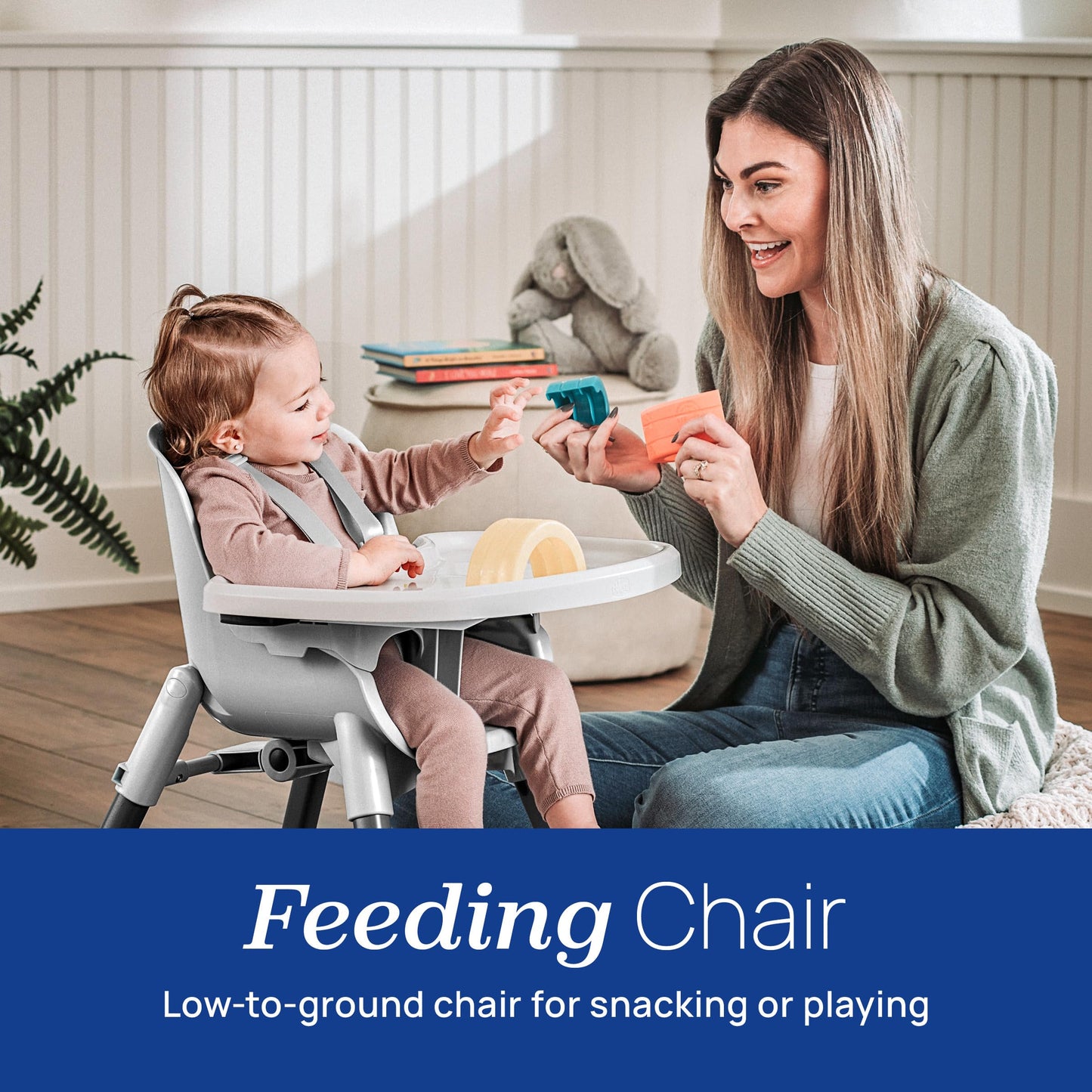 Chicco Zest 4-in-1 Folding High Chair, Feeding Chair, Toddler Chair and Youth Stool, Multi-Use Easy Clean High Chair, Seasalt/Grey