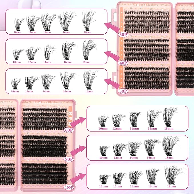 Fluffy Lash Clusters Kit Wispy Lash Clusters 595Pcs Individual Lashes Clusters Thin Band Lash Extension Kit Lash Glue and Lash Tweezers