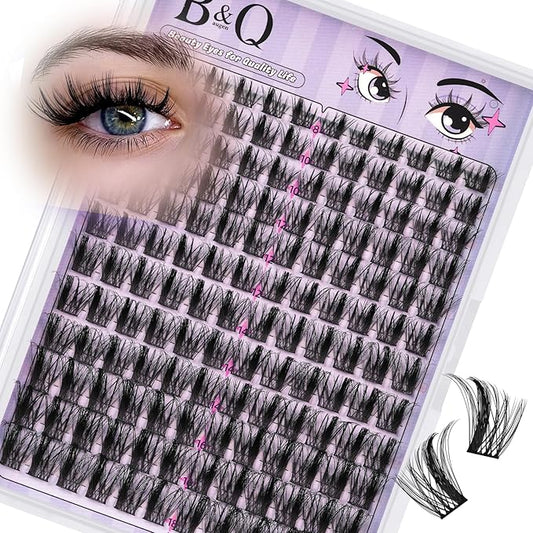 B&Q Manga Lashes Clusters Anime Lashes 8-18mm Mixed 144pcs Eyelash extension Manga Style Lash Feature Side Spike Cat Eye Eyelash Clusters Perfect Choice for Beginners at Home (Lash-Anime 02)