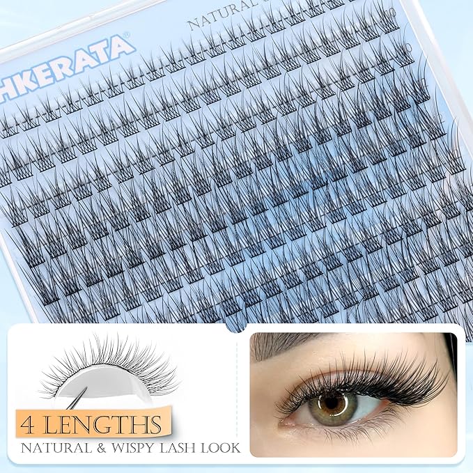 PHKERATA Natural Lash Clusters Wispy Eyelash Clusters 200Pcs Lashes Clusters C Curvature Individual Lashes DIY Cluster Eyelash Extensions with Soft Lash Band, 9-14 mm Mix