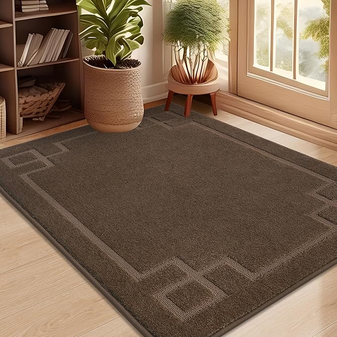 BEQHAUSE Door Mat 32" x 48", Non-Slip Door Mats Indoor Entryway Rugs Washable Low-Profile Absorbent and Stain Resist Floor Mats, Dog Door Mat for Front Back Door, Mud Wet Shoes & Paws, Brown